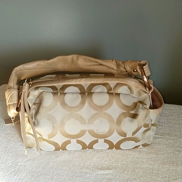 Like new! Beige And Gold Coach signature purse - Picture 2 of 10